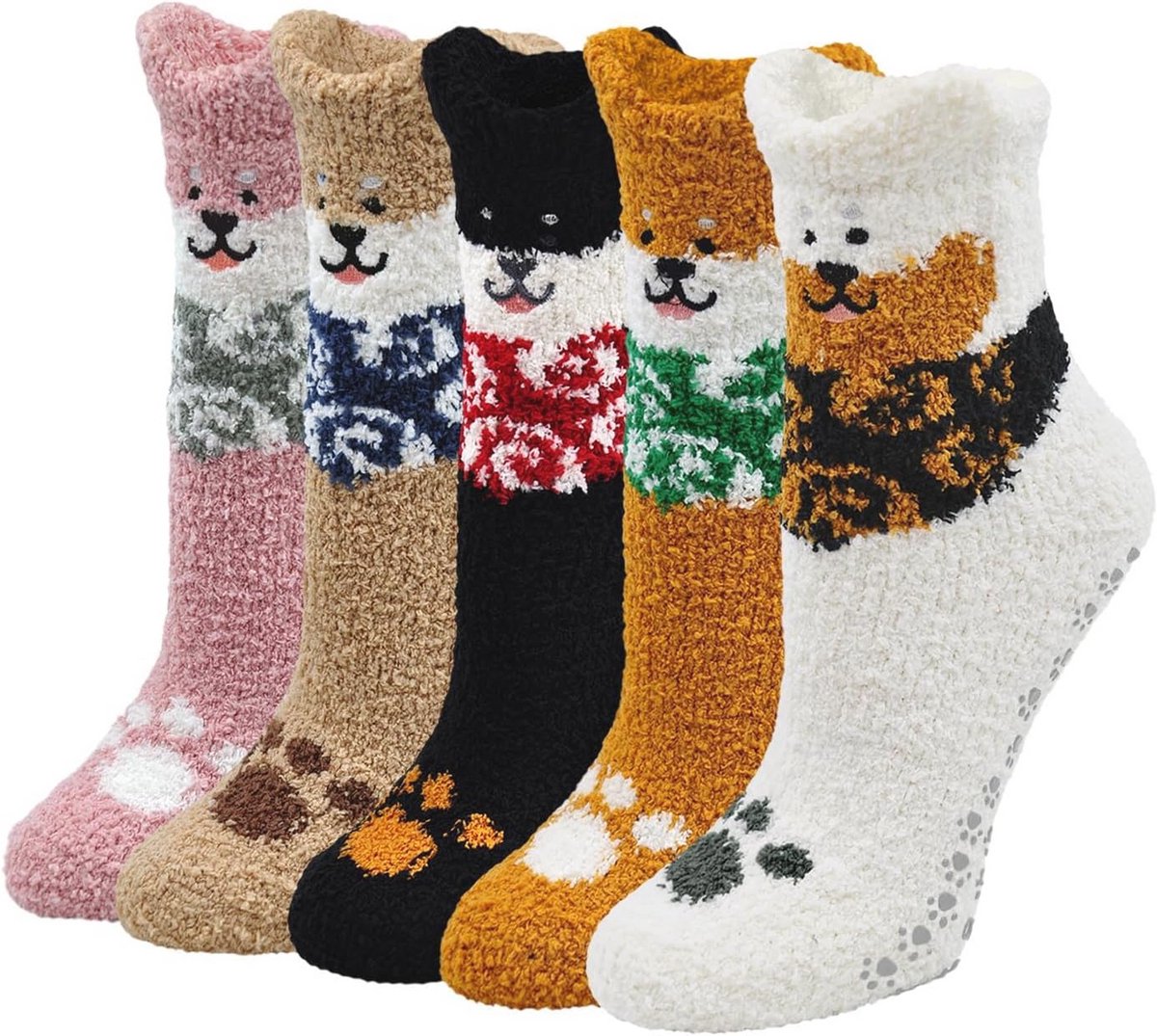 Pluizige Antislip Sokken voor Dames - Warme Fleece Slippers voor Binnen met Dierpatroon