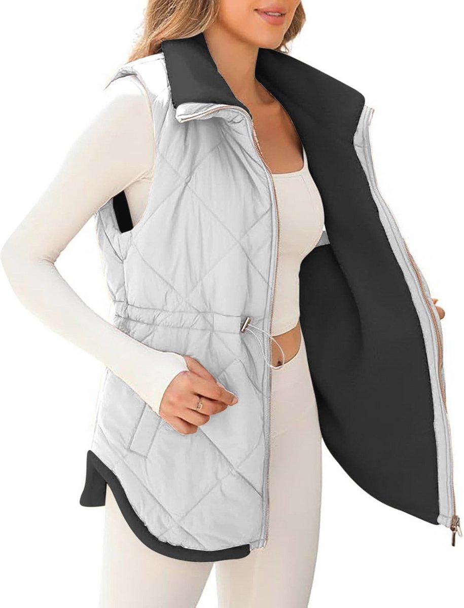 Dames Gilet Fleece Gevoerd Warm Gewatteerd - Casual Mouwloos Vest met Opstaande Kraag