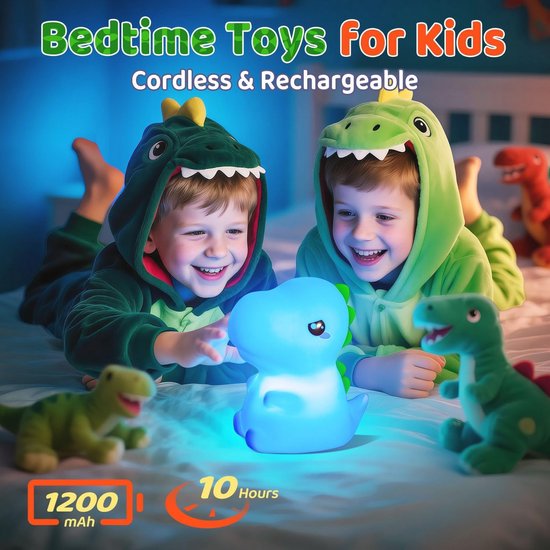 Dino Nachtlampje voor Kinderen met 16 Kleuren en Dimfunctie - Ideaal cadeau voor Jongens van Dino. — afbeelding 5