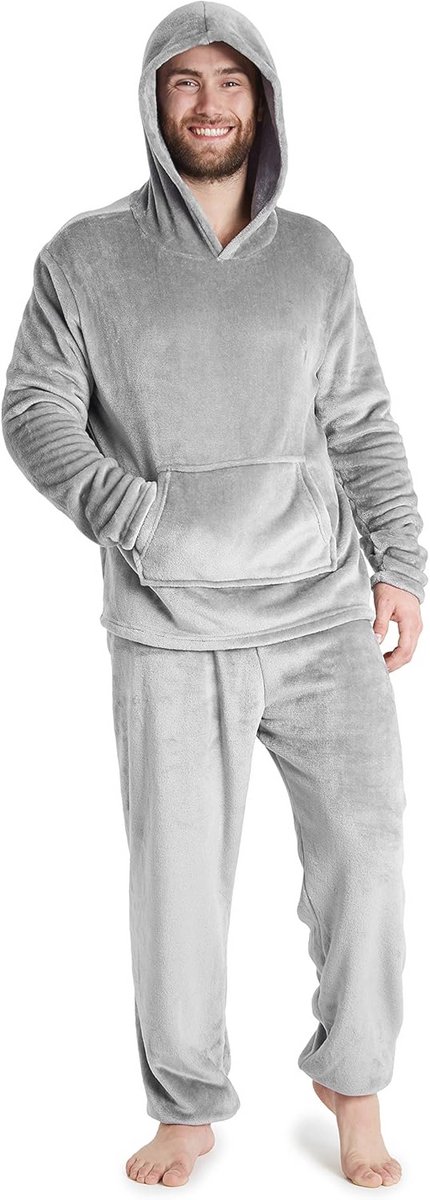 Warme Fleece Pyjamaset voor Heren met Pluizige Hoody