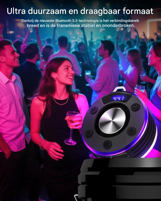 Bluetooth Speaker Klein, Douche Speaker met LED Licht, Zuignap en Microfoon, IPX7 Waterdichte Douche Radio, Muziekbox voor Strand, Feest van Merkloos — afbeelding 3