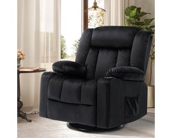 Verstelbare Relaxstoel met Voetensteun, Ergonomische Ligstoel met Cuphouders en Opbergvakken, Dikke Zitting en Rugleuning, Stof, Zwart