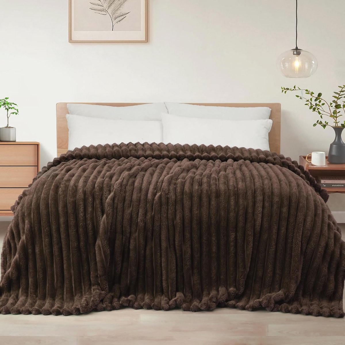 Zachte Fleece Deken - Jacquard Gestreept, Lichtgewicht, Knus, Ideaal voor Bed of Buiten, Eenpersoons, 152 x 203 cm