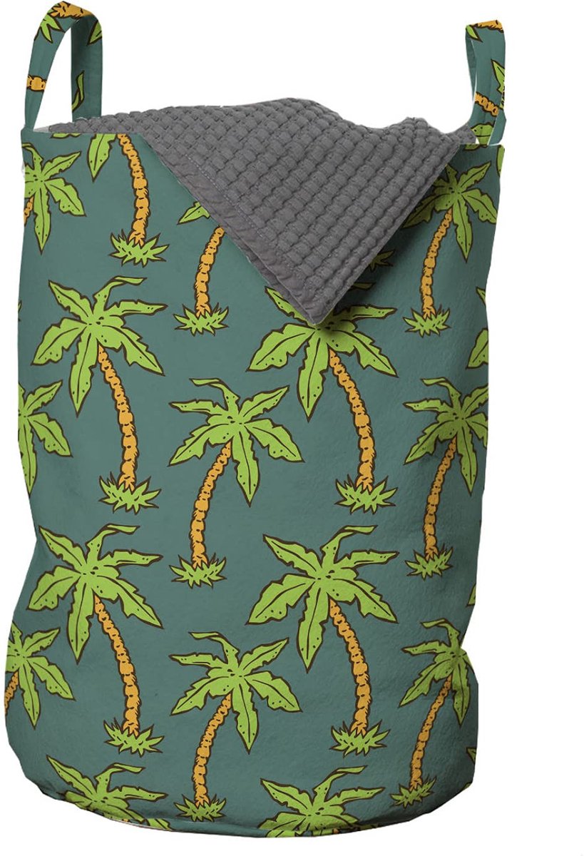 ABAKUHAUS Palm-waszak, jaren-90-stijl palmenmotieven, waszak met handvatten en trekkoordsluiting voor wasserettes, 33 cm breed, 49 cm hoog, jadegroen/lindengroen
