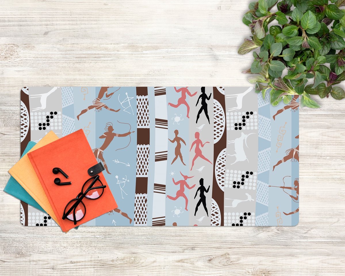 Coloray Bureau Onderlegger - Afrikaanse schilderijen Bureau Onderlegger Groot - 90 cm x 45 cm - Veelkleurig Bureau Onderlegger - Bureau Onderlegger XXL - Computer Mat - Bureau Pad - Bureau Mat