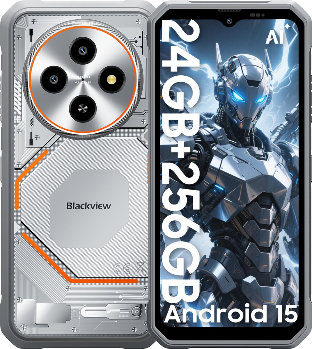 Blackview FORT 2 - AI Robuuste Smartphone - 24 GB RAM - 256 GB ROM - 6,56 inch MTK G81 - Robuuste telefoon - Android 15 - GPS IP69K OTG NFC Gemini AI - WIT