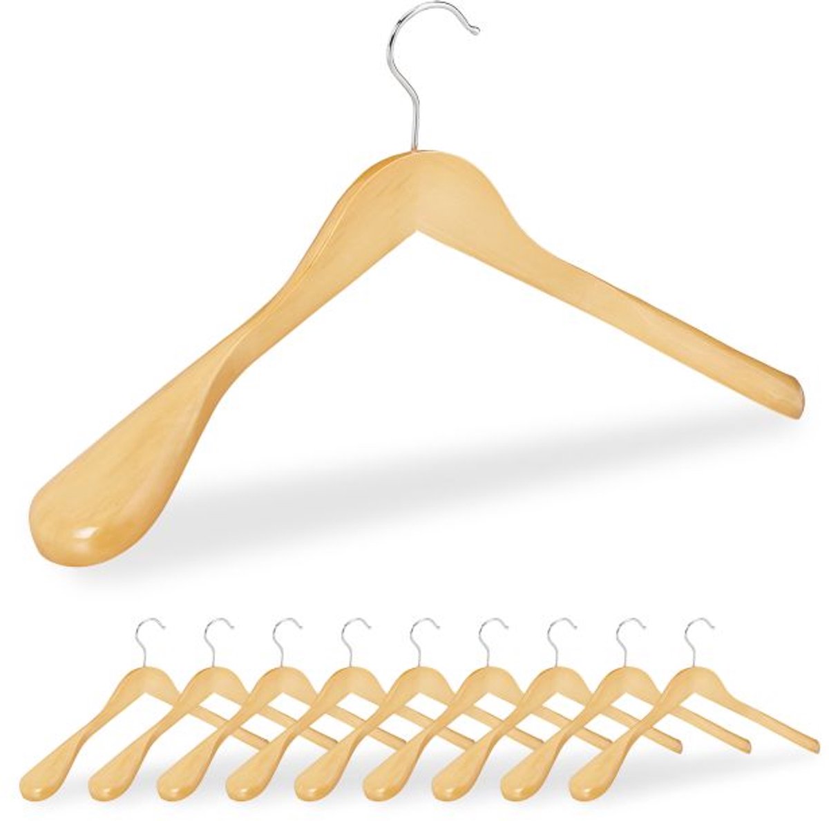 Doodadeals® - Houten Kledinghangers Set van 10 – Brede Schouders Kleerhangers – Lichtbruin – Luxe Hangers voor Pakken en Blazers
