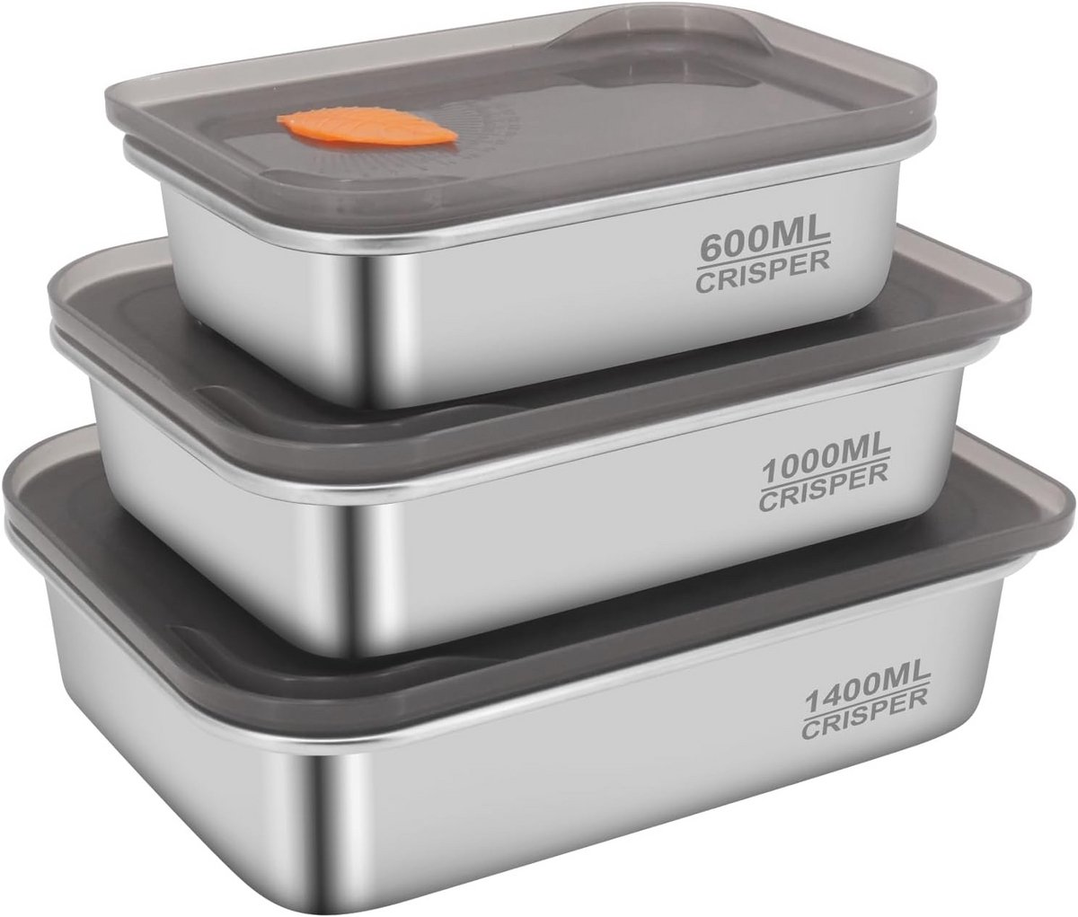 Lekvrije Voedselcontainer Set - Roestvrij staal, Ideaal voor Keuken, Buffet en Vriezer - 600ml, 1100ml, 1400ml