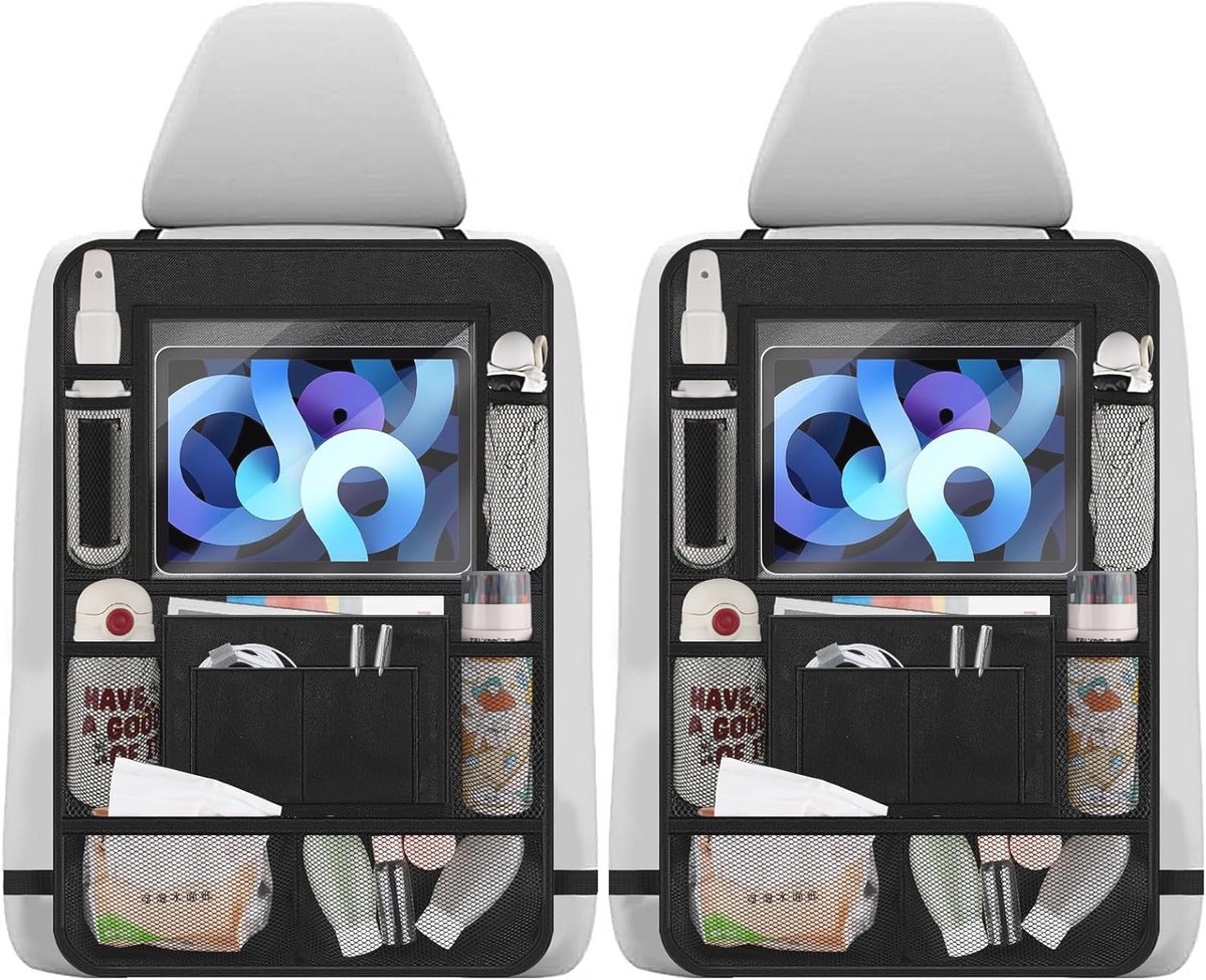 Auto-organizer voor kinderen - 2 stuks - Ruimte voor iPad, flessen en speelgoed - Zwart
