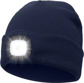 ATNKE Muts met ledlicht voor kinderen, USB-oplaadbaar, 4 led-hoofdlampen, waterdichte, warme, gebreide mutsen met licht voor jongens en meisjes, Pauw blauw, Eén Maat