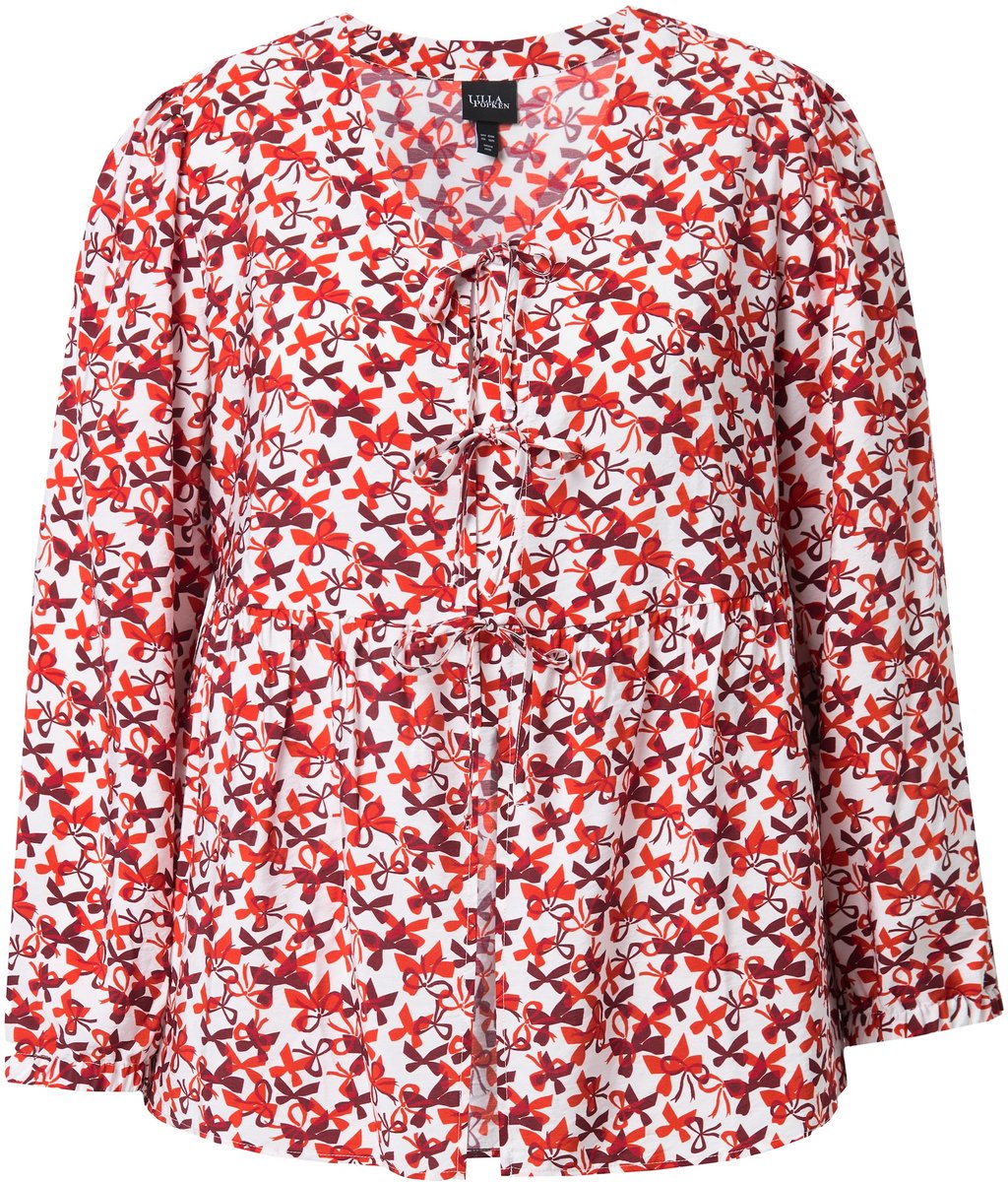 Ulla Popken - Dames - Blouse strik A-lijn V-hals lange mouwen - Rood - Maat 58+