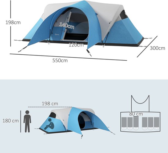 Benelux Select Familietent - Familietenten - Familie Tent - Lodge - Tot 6 Personen - Voortent - Draagtas - 550 x 300 x 198 cm van Merkloos — afbeelding 5