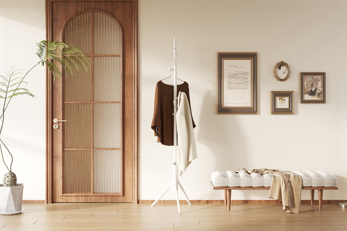 Staande Kapstok Kassie | Ø48 X 174 Cm | Wit / Metaal - Rousseau - Staande Kapstokken - Wit - Metaal