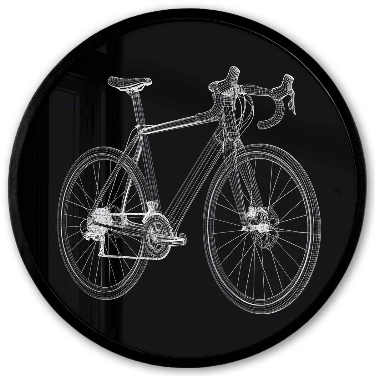 FrameYourWall Poster in lijst Rond - Fotolijst 40x40 cm - Posters - Lijnen - Illustratie - Wit - Ronde posterlijst zwart - Decoratie - Wanddecoratie woonkamer - Muurdecoratie slaapkamer Fiets - Illustratie