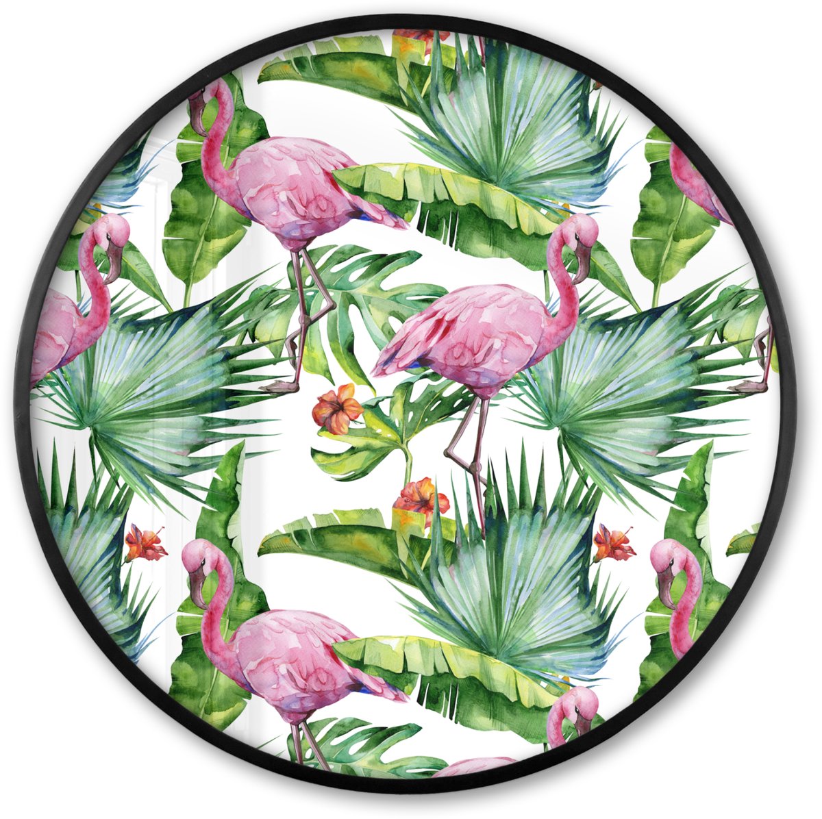 FrameYourWall Poster in lijst Rond - Fotolijst 60x60 cm - Posters - Bladeren - Flamingo - Bloemen - Jungle - Ronde posterlijst zwart - Decoratie - Wanddecoratie woonkamer - Muurdecoratie slaapkamer Multicolor