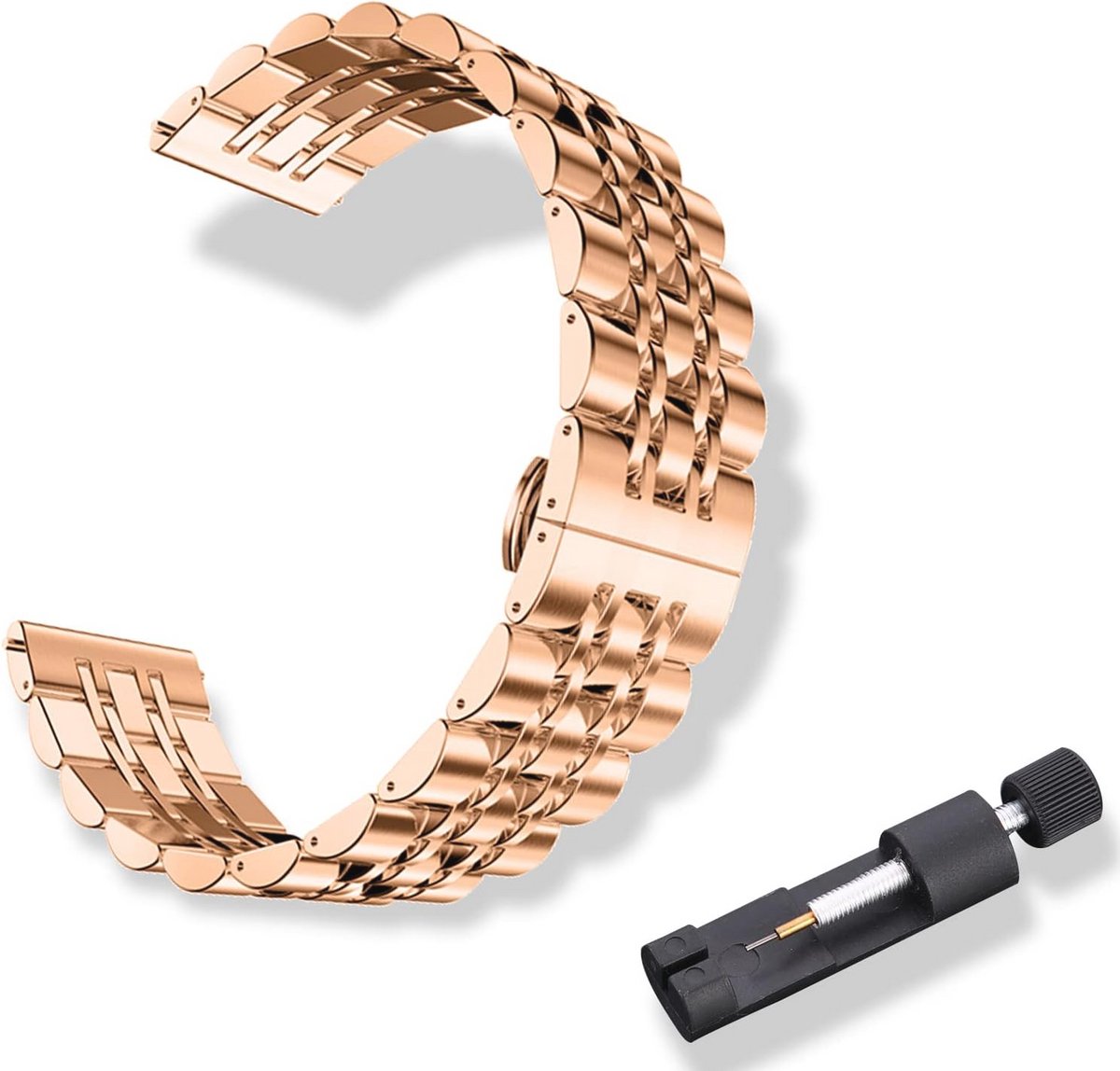Roestvrijstalen armband 20 mm - Gepolijst metalen band met snelsluiting voor dames en heren - Roségoud