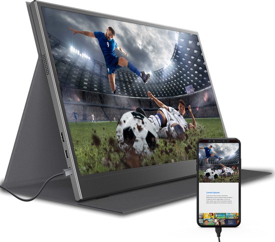 Denver Portable Monitor - Full HD - 15.6" - Draagbare Monitor - Lederen Hoes - HDMI - USB-C - PMO15604