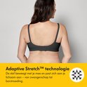 Soutien-gorge d'allaitement noir avec technologie 'Adaptive Stretch', porté par une femme vue de dos.