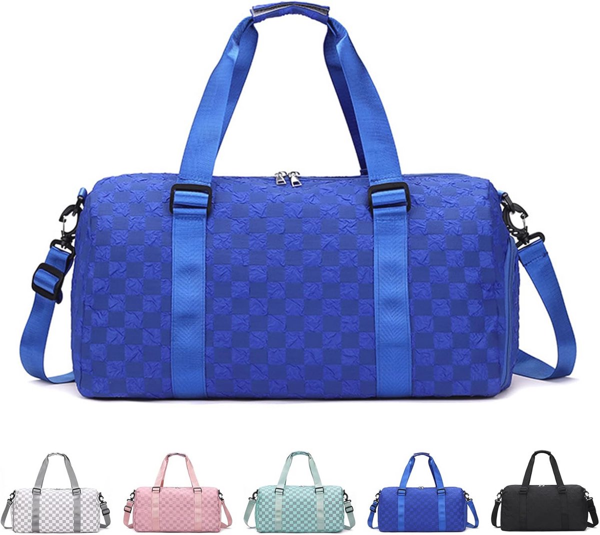 Sporttas voor dames en heren - Waterdichte reistas met schoenenvak en nat vak, gymtas voor sport, reizen en yoga - 47x25x21 cm - E-blauw