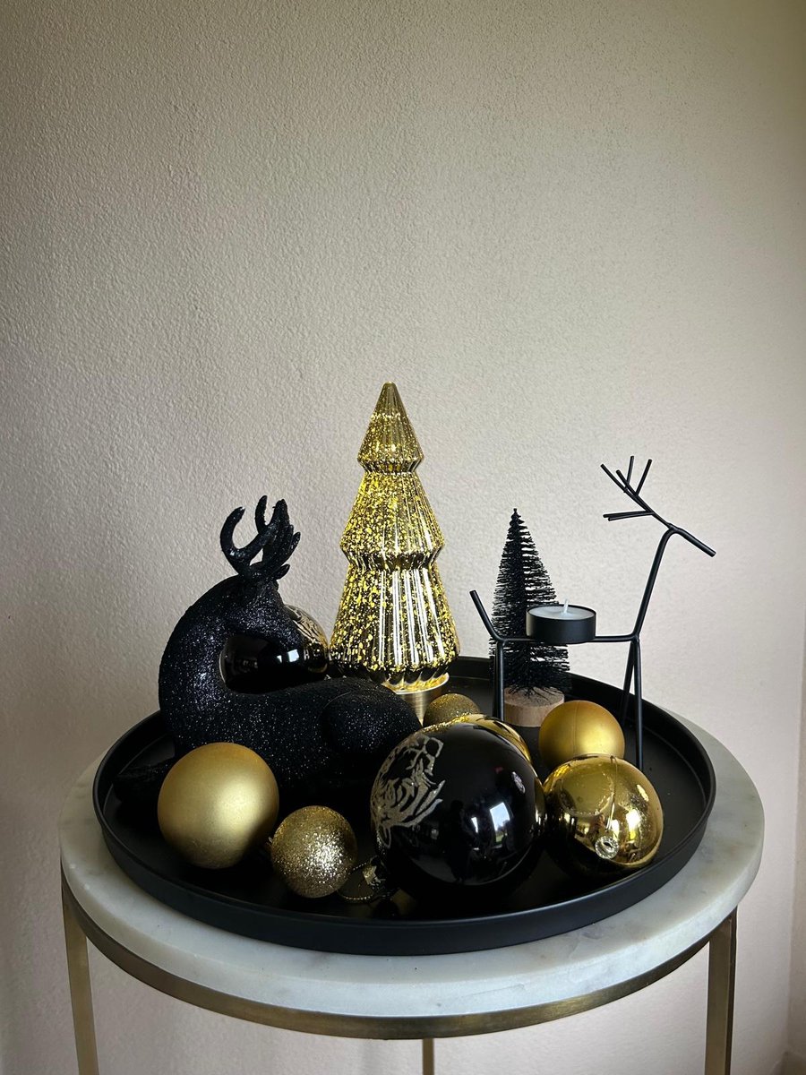 Kerstset - Kerstset woondecoratie – Kerstdecoratie binnen - Kerstdecoratie tafel – Zwart/goud - Kerstboompje - Kerstboom - Woondecoratie - Kerstcadeau