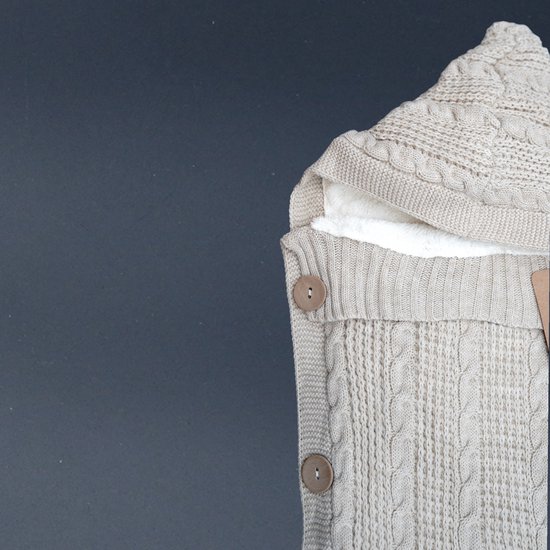 Caramini Gebreide Baby Slaapzak & Voetenzak - Wikkeldeken met Fleece Voering - Voor Buggy, Kinderwagen en/of Box - Beige — afbeelding 3