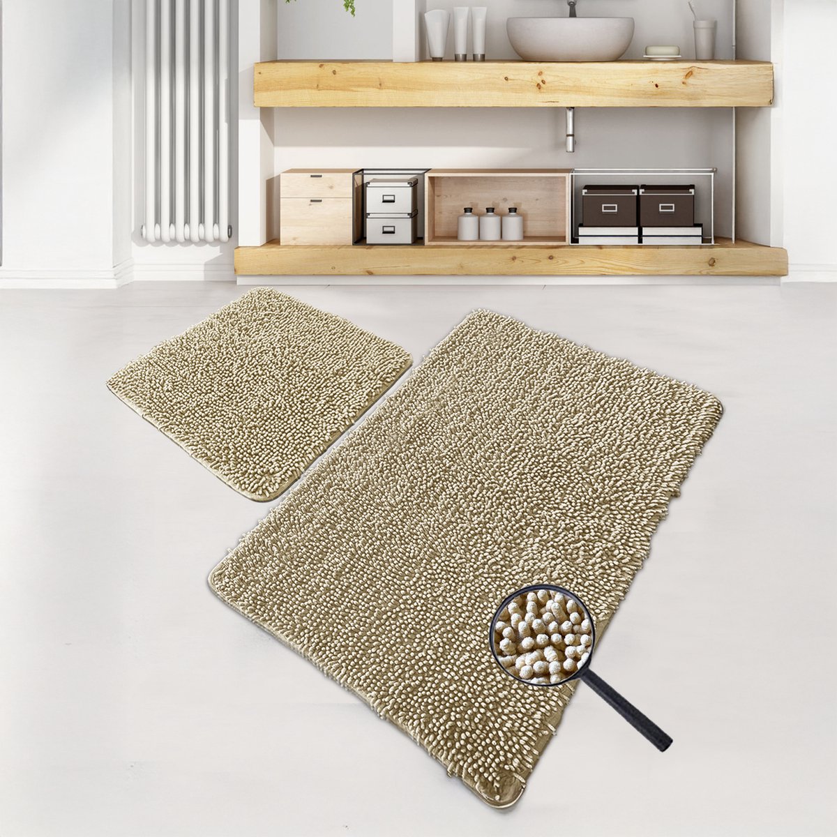 Bosdela 60x100 cm + 50x60 cm Steen Wasbare, zachte en comfortabele badmatten, toiletmatten en badkleden zijn ideaal voor de badkamer en het toilet (Set van 2)