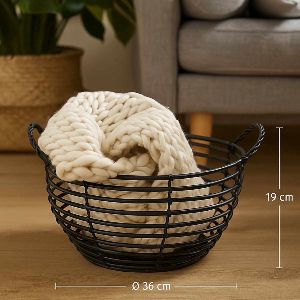 Opbergmand AMBOSIUS - Zwart - Bamboe - Ø 36 x h 19 cm - Maat M - Industrieel