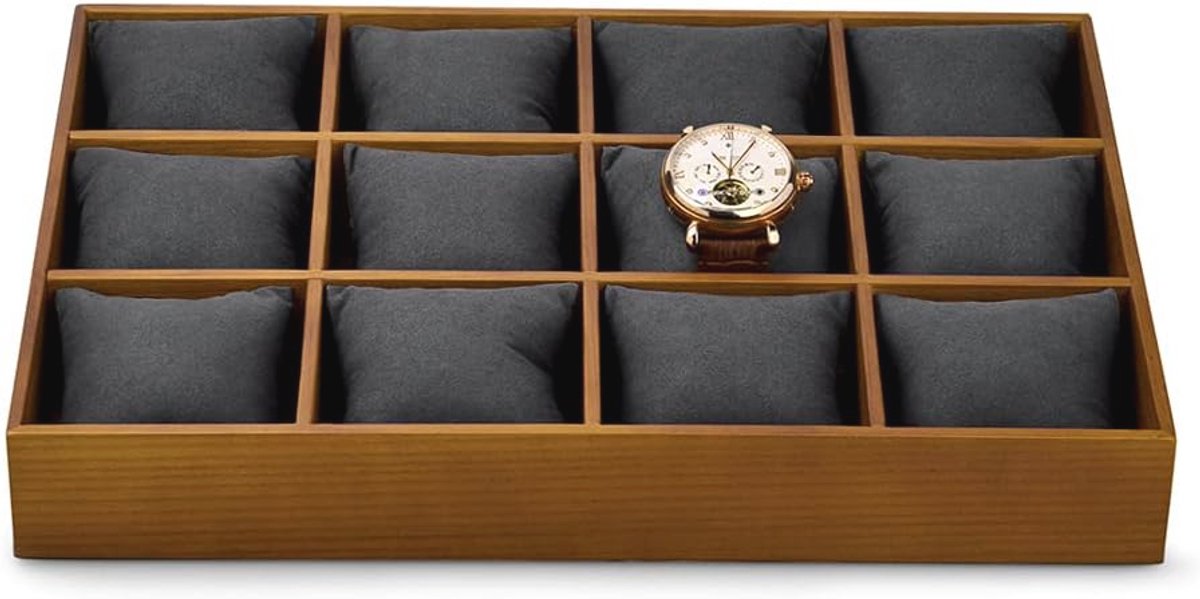 Houten Horlogeopberger voor Laatje met Kussens - Sieraden Organizer en Display Tray (Grijs)