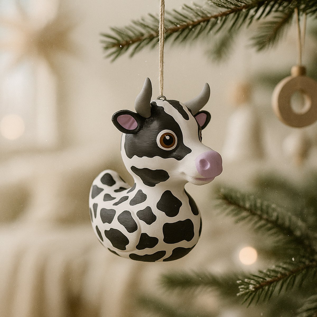 TheDuckSpecialist – Kleine Koe Eend Kersthanger – 3D-geprint PLA Ornament – Grappig Cadeau – Kerst Decoratie