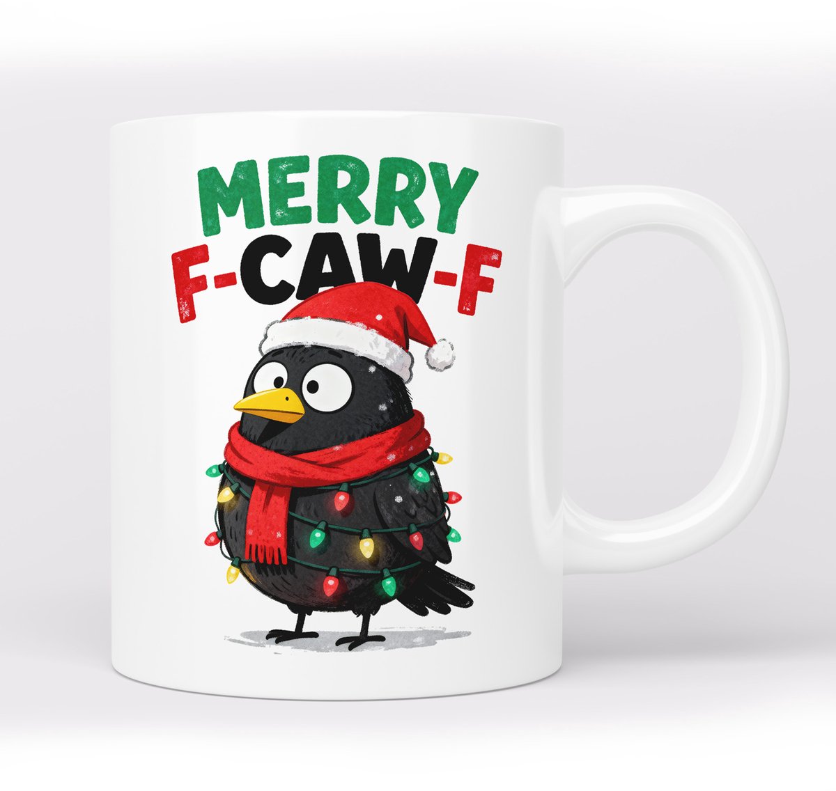 Creasowl® Merry F-caw-F Kerstmok – 325ml – Grappige Kerst Mok – Koffiemok - Koffiebeker - Cadeau voor Vriendin - Vriend - Collega – Humor Mok – Kerstcadeau