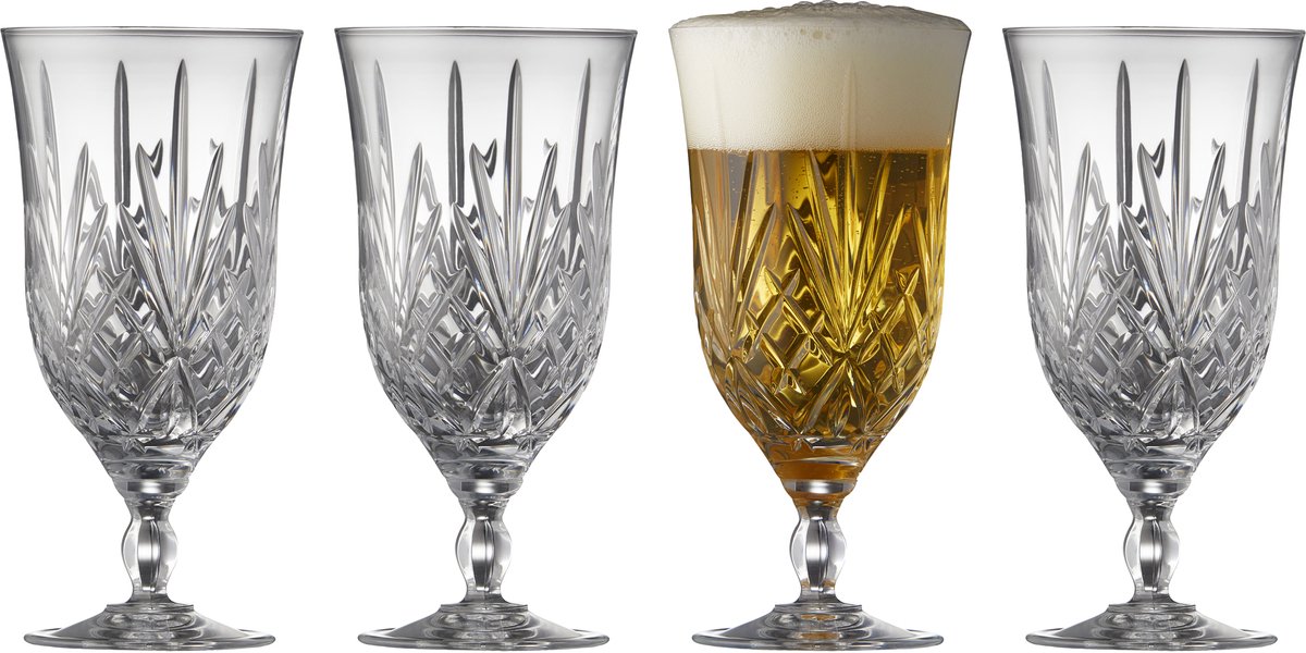 Lyngby Glas Melodia kristal bierglazen - 400 ml - set van 4 - bierglazen op voet, vaatwasserbestendig