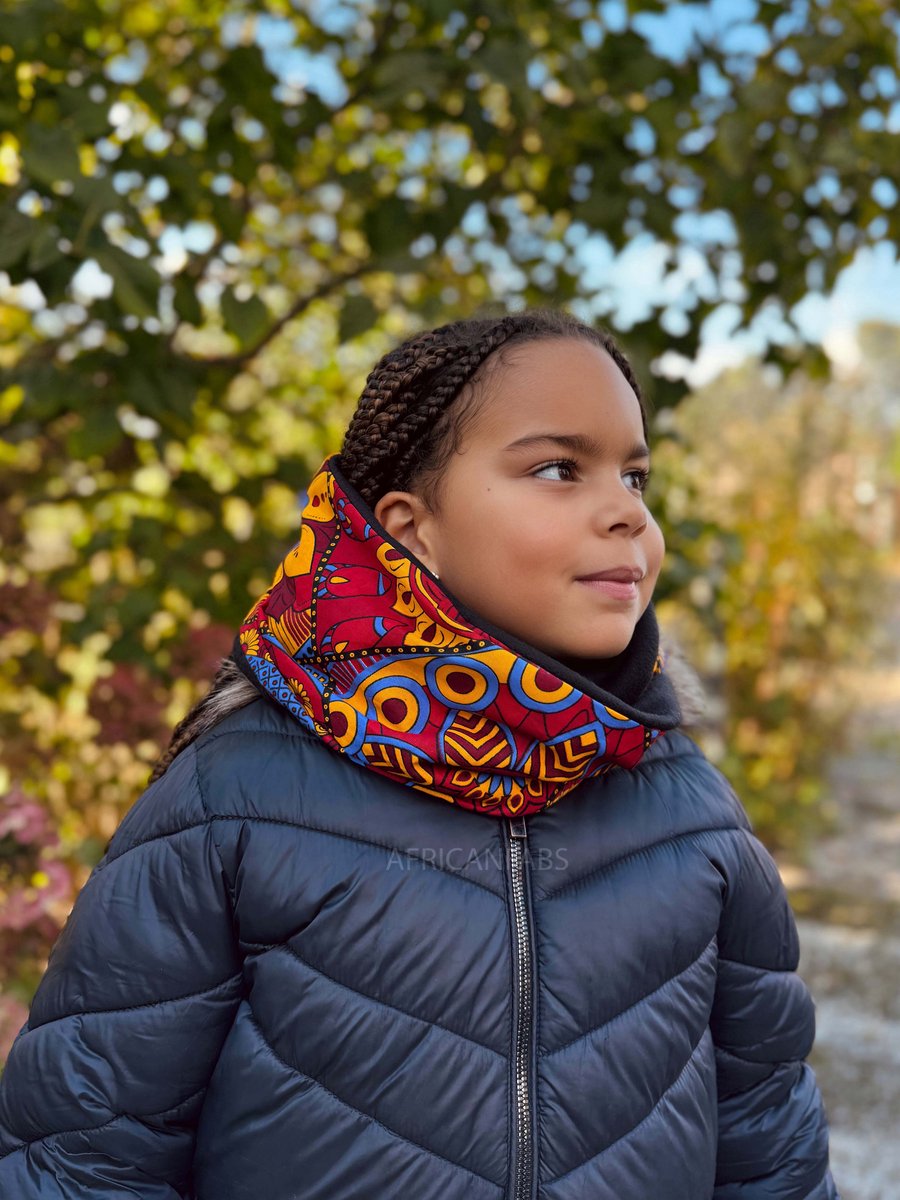 Warme Winter Colsjaal voor Kinderen met Afrikaanse print Unisex - Rode Mandala - Winter sjaal / Fleece sjaal / Afrika print