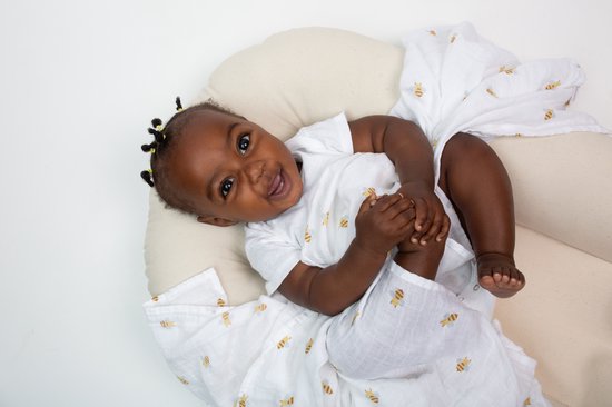 Lulujo - Hydrofiele Doek - Swaddle - Katoen - 100x100 cm - 2-pack - Bees & Dots - Kraamcadeaus - Babydekens - Babycadeaus - Tetradoeken - Zwangerschapscadeau van Merkloos — afbeelding 4