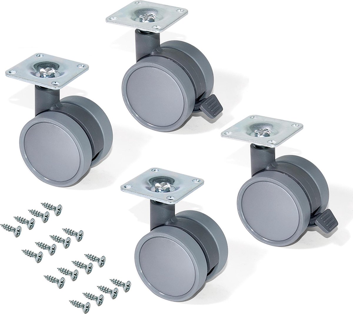 Emuca Wielen met montageplaat, D. 50 mm, Staal en kunststof, Grijs, 4 st.