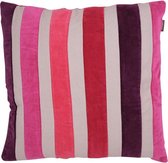 Hoyz | Kussen Velvet Stripes Rood Multi | 45 X 45 | Sierkussen Voor Woonkamer Of Slaapkamer