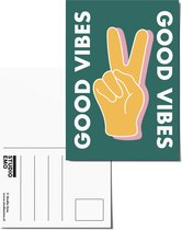 Studio Emo - 2 stuks - Good vibes ansichtkaart - Kaart motiverende tekst - A6 kleurrijke print