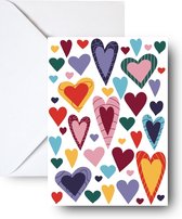 Much love - Wenskaart met envelop hartjes patroon - Veel liefs - Postcard/card - A6 kleurrijk liefde print met envelop