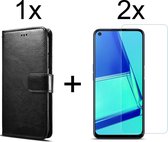 Oppo A72 hoesje bookcase met pasjeshouder zwart wallet portemonnee book case cover - 2x Oppo A72 screenprotector