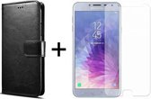 Samsung J4 2018 Hoesje - Samsung Galaxy J4 2018 hoesje bookcase met pasjeshouder zwart wallet portemonnee book case cover - 1x Samsung J4 2018 screenprotector