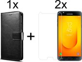 Samsung J7 2018 Hoesje - Samsung Galaxy J7 2018 hoesje bookcase met pasjeshouder zwart wallet portemonnee book case cover - 2x Samsung J7 2018 screenprotector
