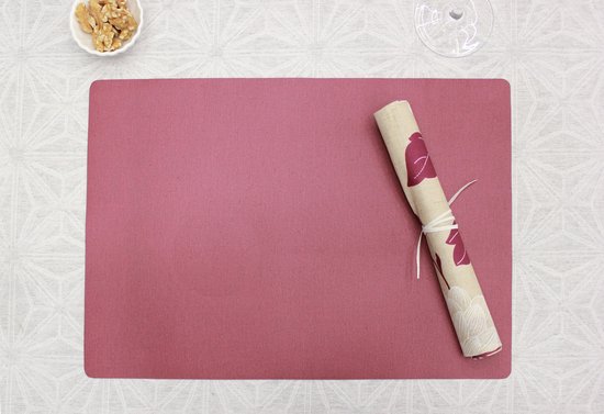 Set de table élégant de haute qualité - Sous-couche antidérapante tissée Jacquard - Souple - Durable - Set de 6 - 30 cm x 43 cm - Lino Uni Vino