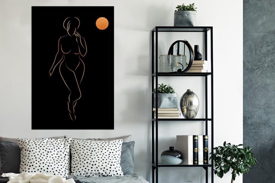 Affiche Femme - Lune - Black and gold - Line art - 80x120 cm