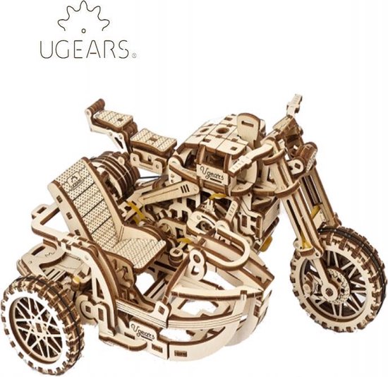 Ugears - Houten 3D puzzel - houten bouwpakket - Motor met zijspan - 380 onderdelen