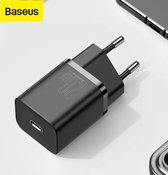 Baseus USB-C Snellader 20 Watt Oplader - Zwart - Apple - iPhone - iPad - Samsung - Galaxy