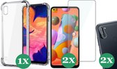 Samsung Galaxy A11 Hoesje Transparant Shock Case - 1x Samsung A11 Hoesje + 2x Screenprotector Glas + 2x Camera Screen Protector