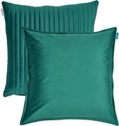 Sierkussen Fluweel Streep Bosgroen & Uni 50x50 cm Set van 2