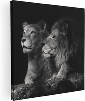 Artaza - Peinture sur toile - Lion et lionne - Zwart Wit - 50x50 - Photo sur toile - Impression sur toile