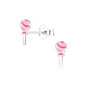 Joy|S - Zilveren lolly oorbellen - roze - 4 x 8 mm