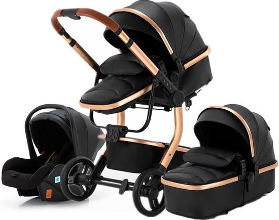 BrightWise Luxe Kinderwagen 3 in 1 van Kinderwagen - Autostoel - Zwart