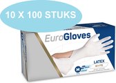 Eurogloves latex handschoenen wit, poedervrij, 10 x 100 stuks, maat XL (VOORDEELVERPAKKING)